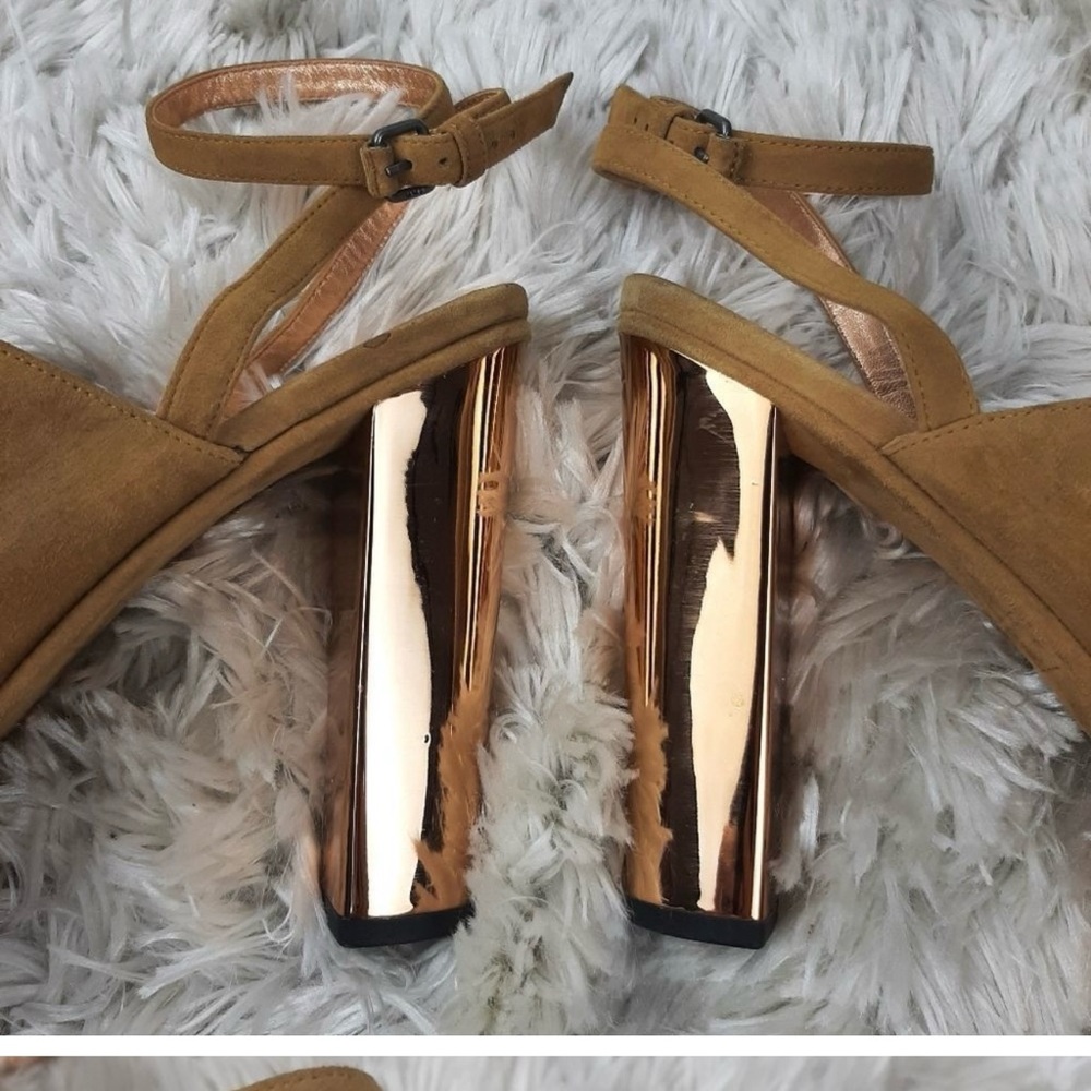 Marc by Marc Jacobs Copper Rose Gold Platform Suede Heeled Sandals Tan Size 39.5 - Picture 6 of 8